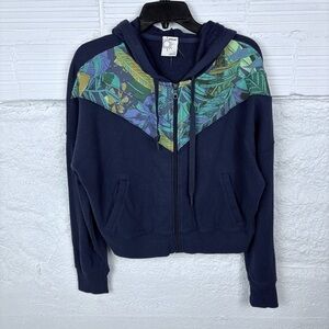 NWOT OFFLINE BY AERIE Navy Hoodie full zip up Tropical Print sweater SZ small